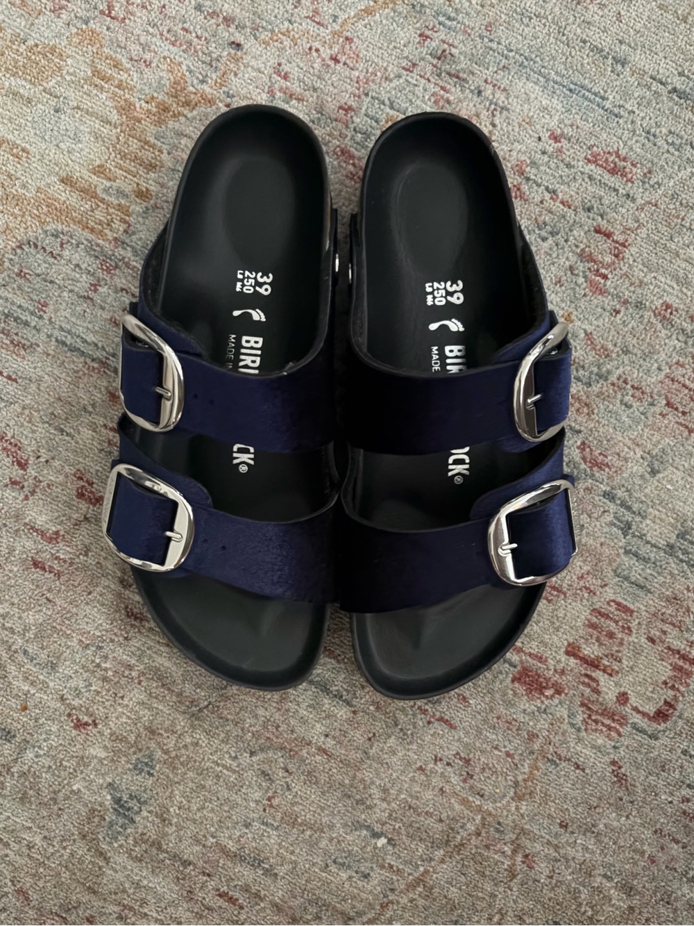 Birkenstock Women's Deep Navy VELVET Double Buckle Sandals size:39
